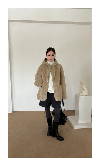 hooded fur coat