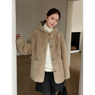hooded fur coat