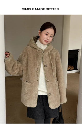 hooded fur coat