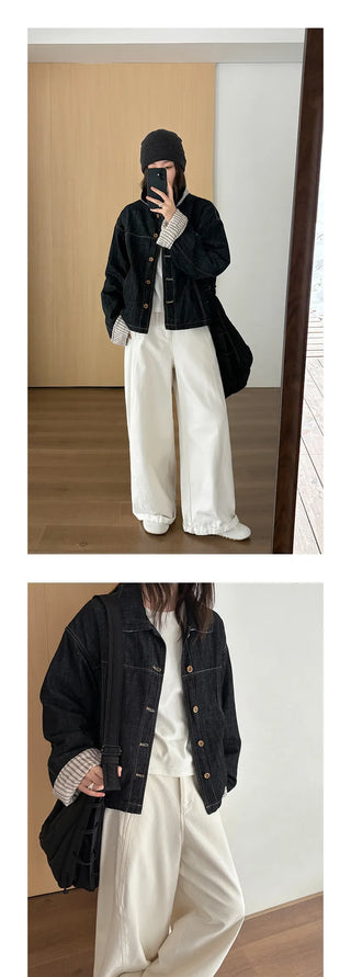 striped denim jacket