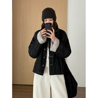 striped denim jacket