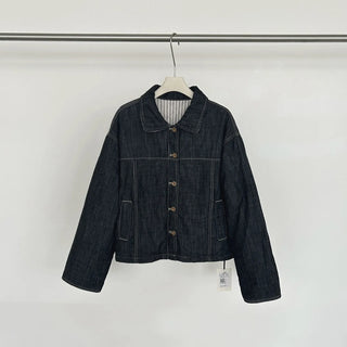 striped denim jacket