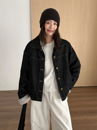 striped denim jacket