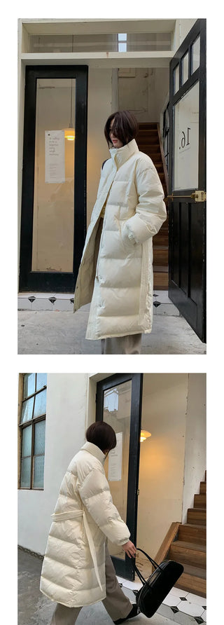 belted down coat
