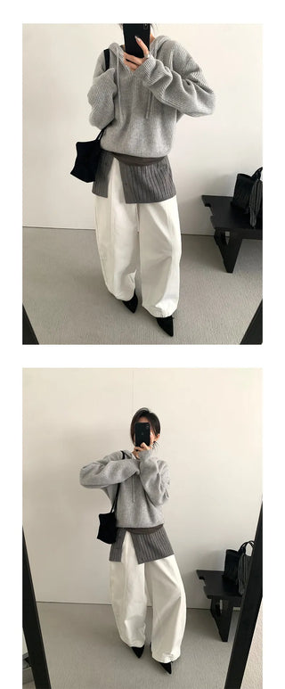 knit pullover hoodie