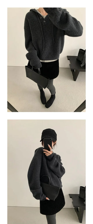 knit pullover hoodie