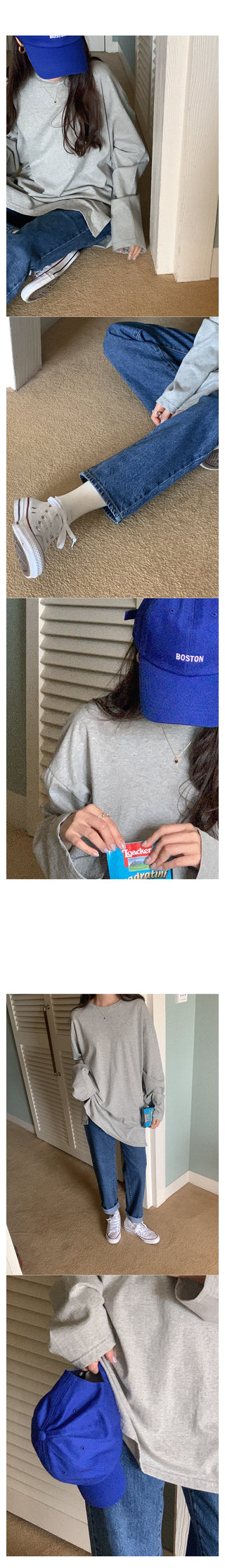 Slit long-sleeved T-shirt