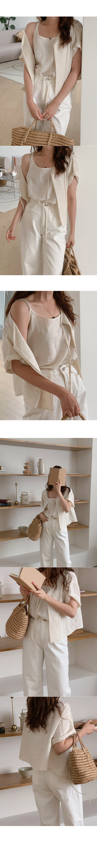 Linen sleeveless cardigan set