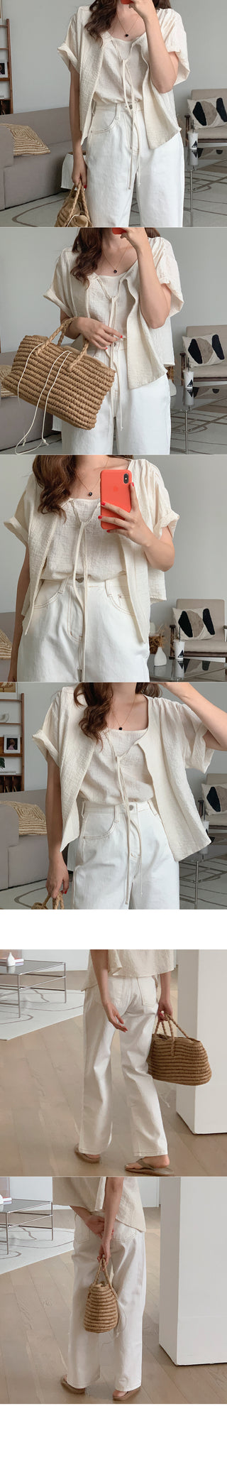 Linen sleeveless cardigan set