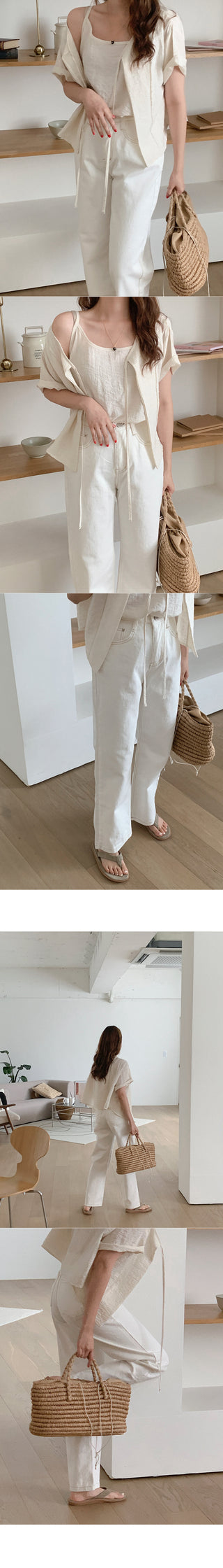 Linen sleeveless cardigan set