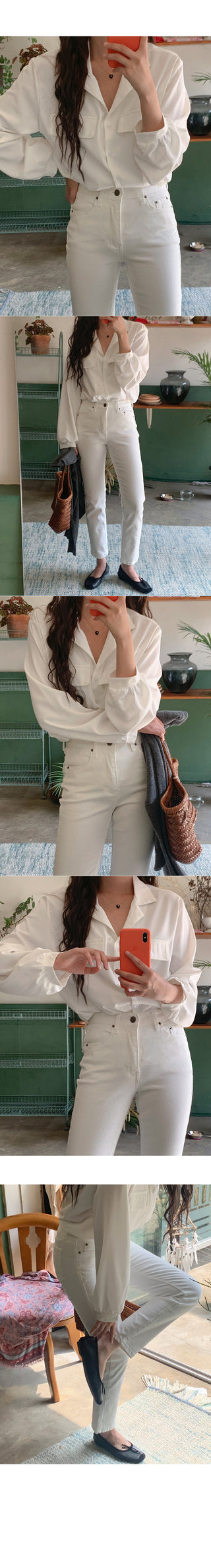 Open-collar pocket blouse