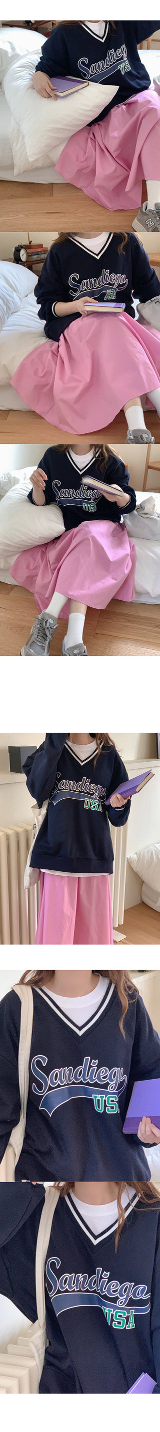 Lettering V-neck sweatshirt