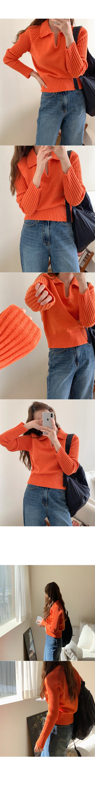 Ribbed Collar Knit Top