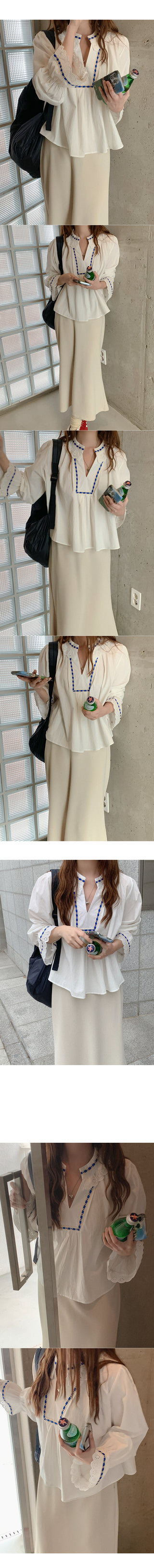 Lace-trimmed blouse top