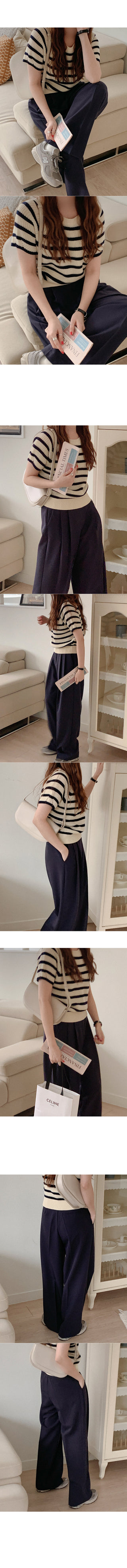 Striped short-sleeved knit top