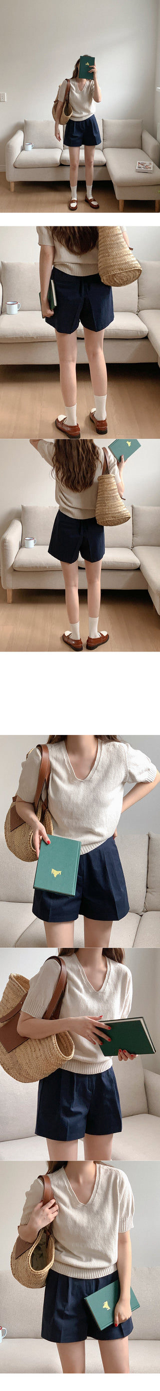 Minimal whole garment V-neck knit