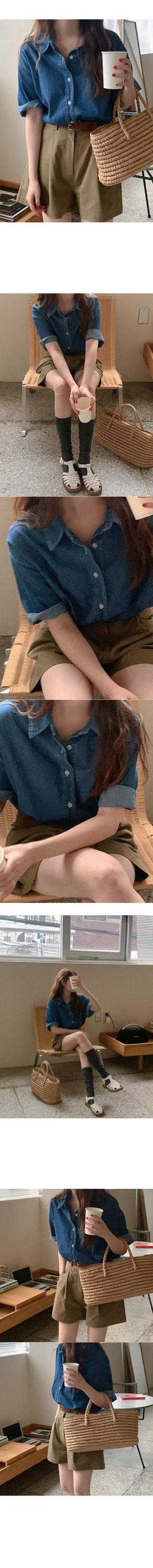 Denim short-sleeved shirt