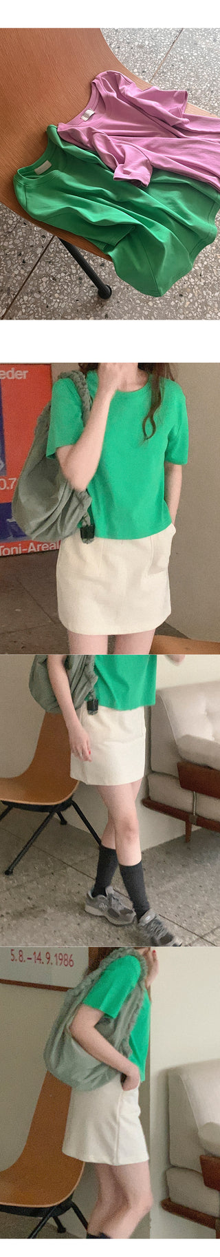 Cotton cropped short-sleeved T-shirt