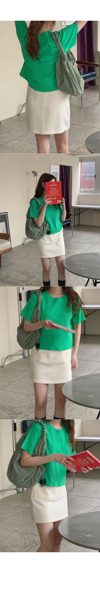 Cotton cropped short-sleeved T-shirt