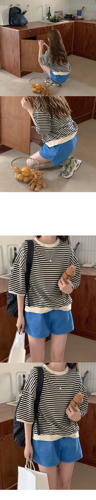 Ball Up Stripe Short-Sleeve Sweatshirt