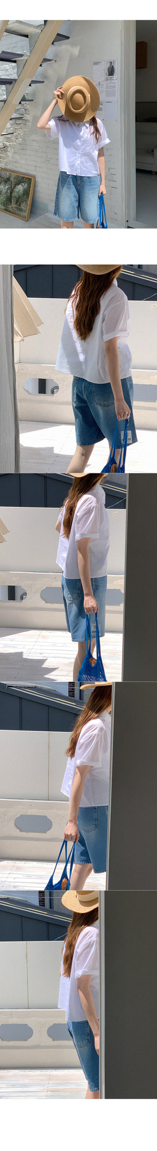 Cotton cropped short-sleeved shirt
