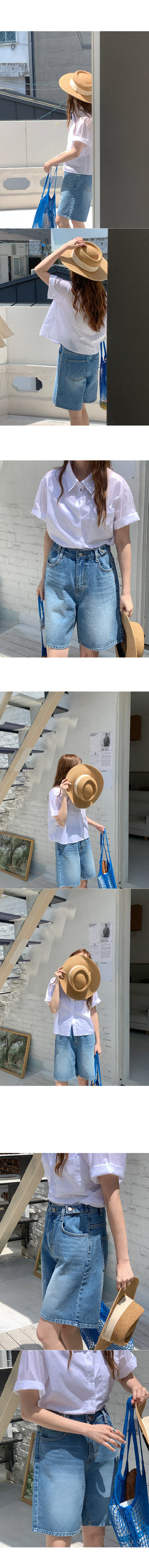 Cotton cropped short-sleeved shirt