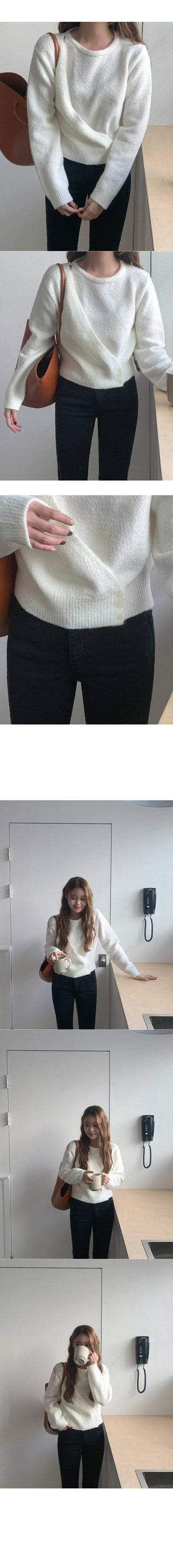 Layered wrap button knit