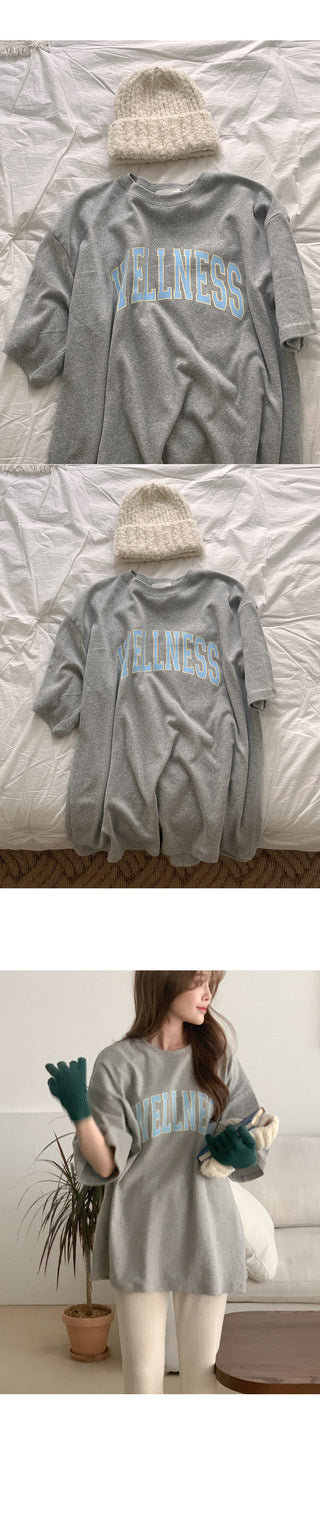 [Brushed outer fabric] Lettering short-sleeved T-shirt