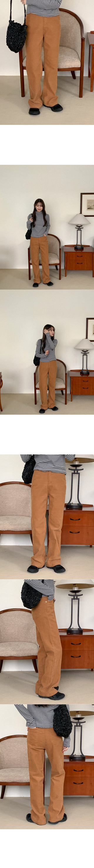 [Fleece-lined] Striped turtleneck long-sleeve T-shirt