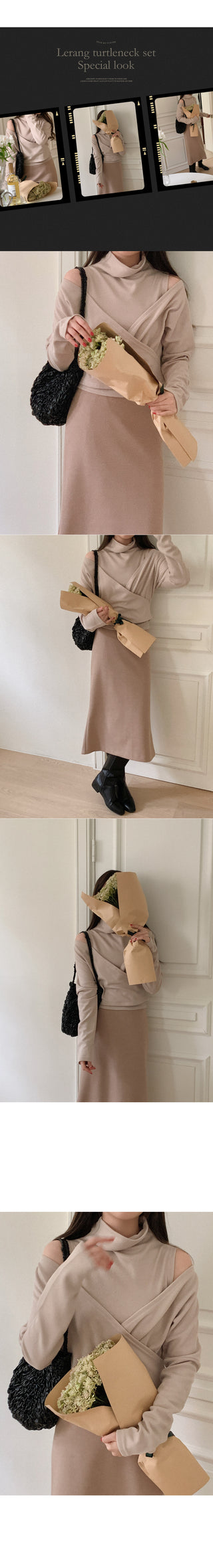 [Fleece-lined/SET] Half-neck sleeveless + wrap long-sleeve T-shirt