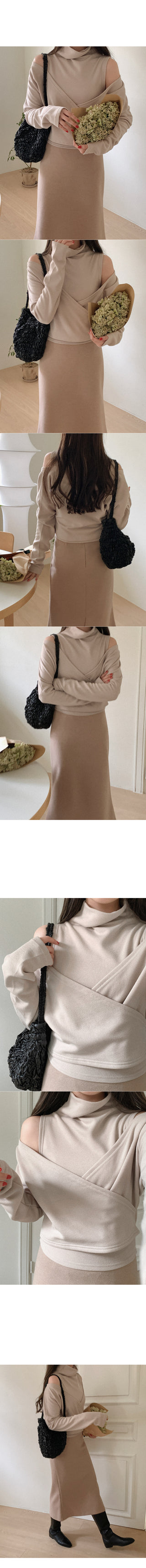 [Fleece-lined/SET] Half-neck sleeveless + wrap long-sleeve T-shirt
