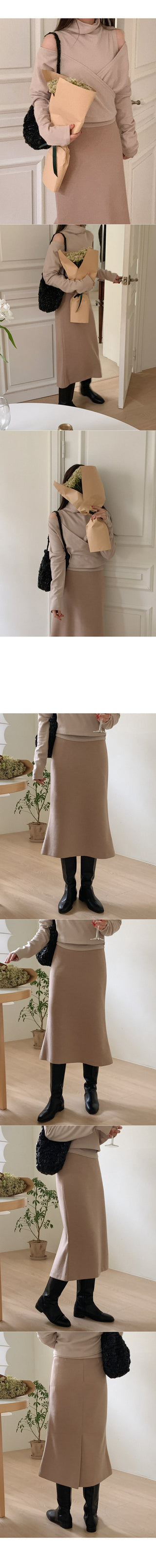 [Fleece-lined/SET] Half-neck sleeveless + wrap long-sleeve T-shirt
