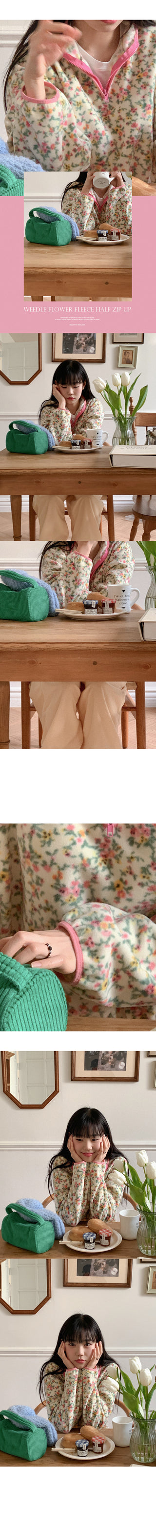 Flower fleece half-zip sweatshirt