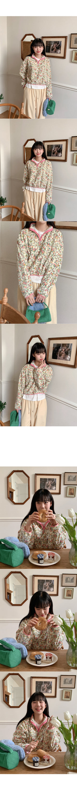 Flower fleece half-zip sweatshirt