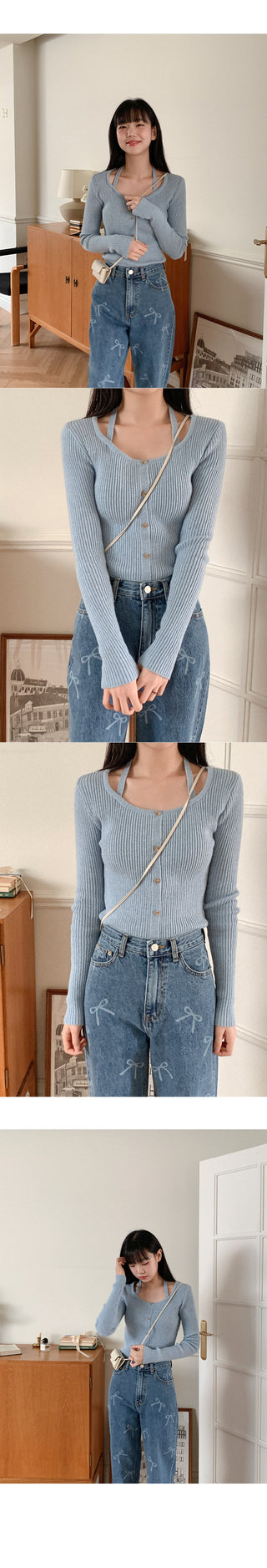 Ribbed halter button knit