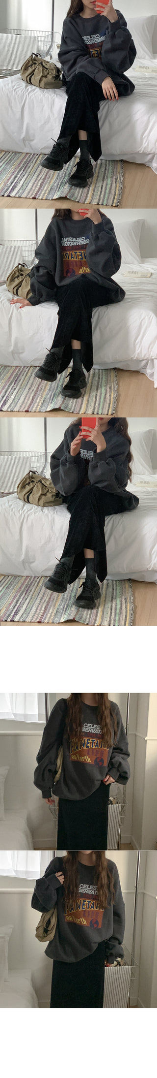 [Fleece-lined] Oversized Printed Sweatshirt