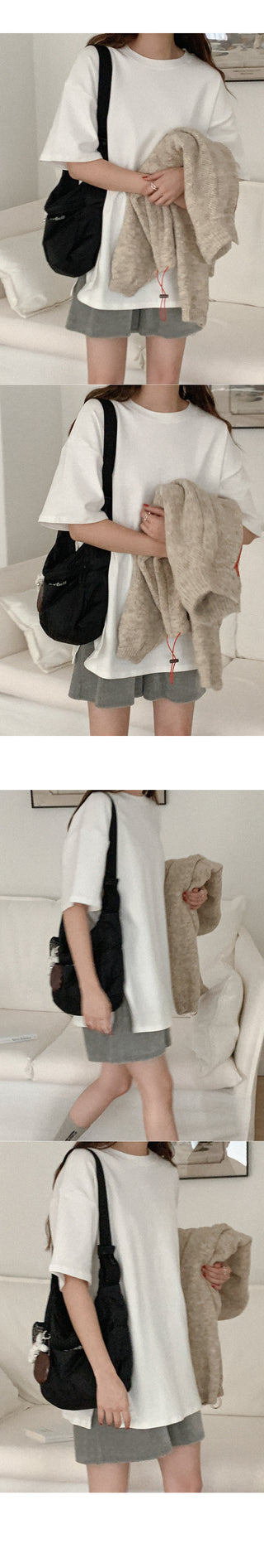 Cotton slit short-sleeved T-shirt