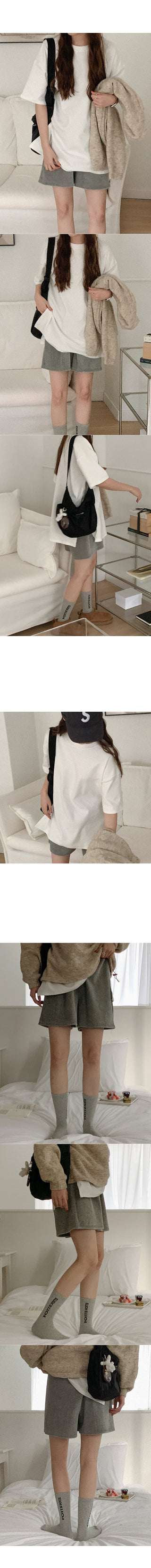 Cotton slit short-sleeved T-shirt