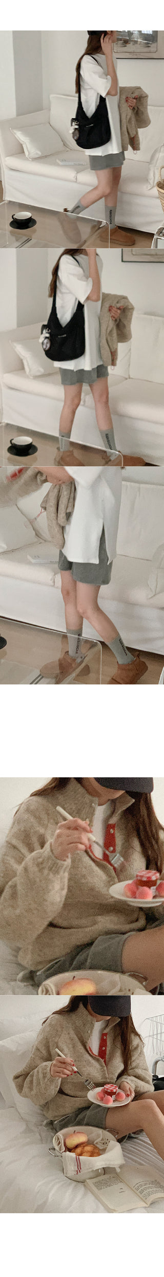 Cotton slit short-sleeved T-shirt
