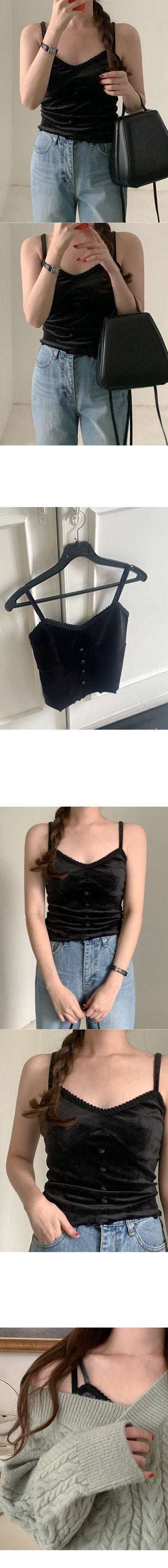 Velour button sleeveless top