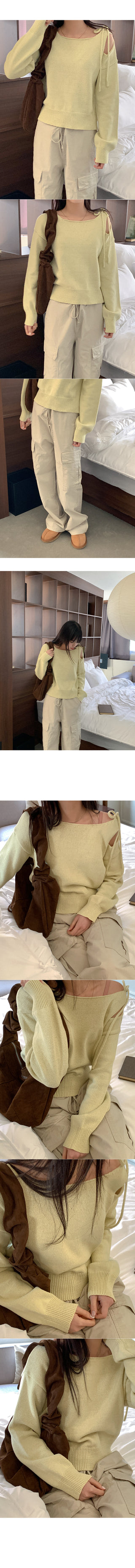 Shoulder slit ribbon knit