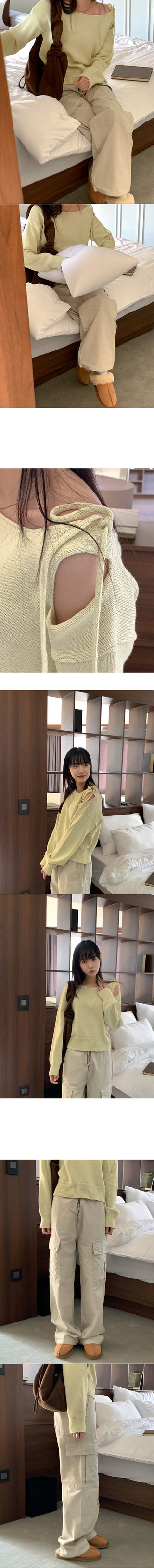 Shoulder slit ribbon knit
