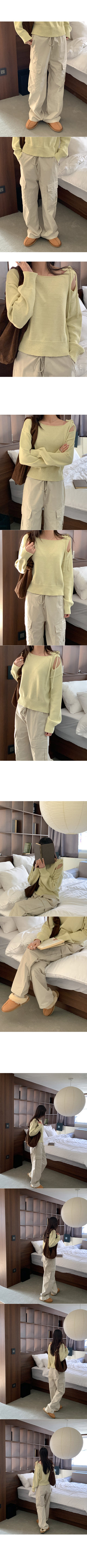 Shoulder slit ribbon knit