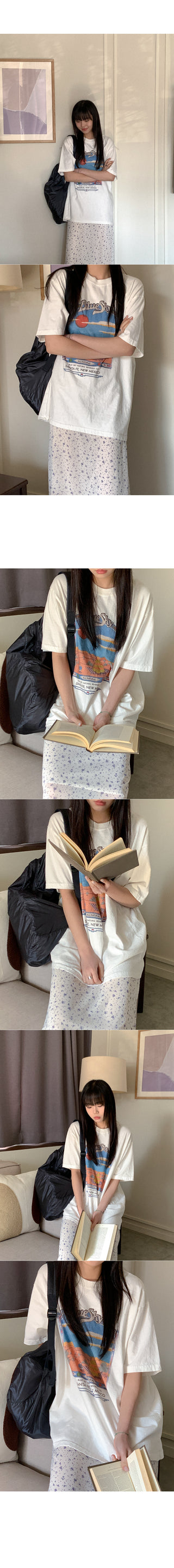 Cotton print oversized short-sleeved T-shirt