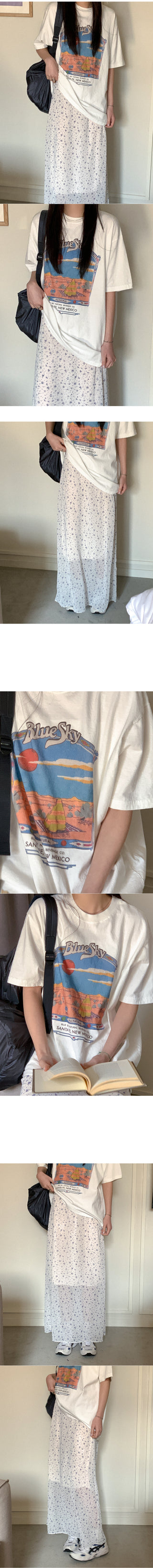 Cotton print oversized short-sleeved T-shirt