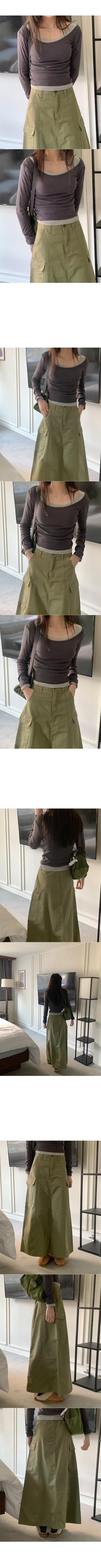 Cotton U-neck long-sleeved T-shirt
