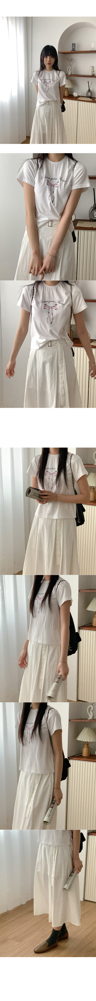 Cotton Ribbon Short-Sleeved T-Shirt