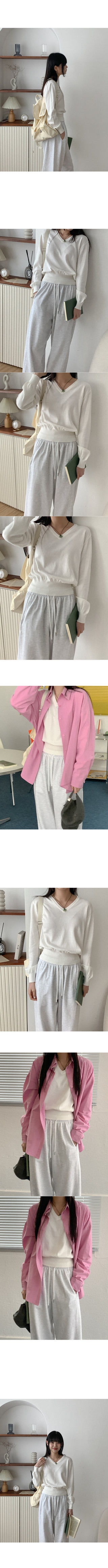 Cotton color V-neck knit