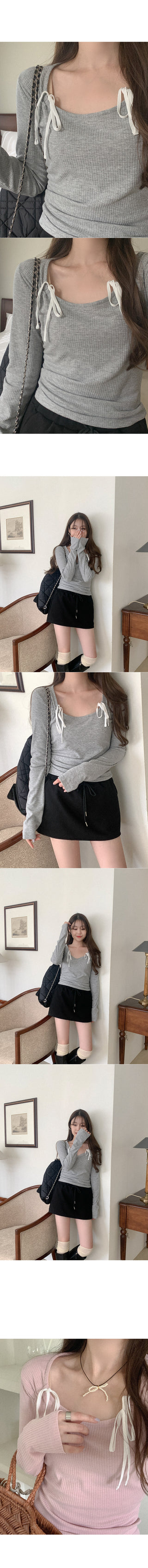 Ribbon Rib Long Sleeve T-Shirt