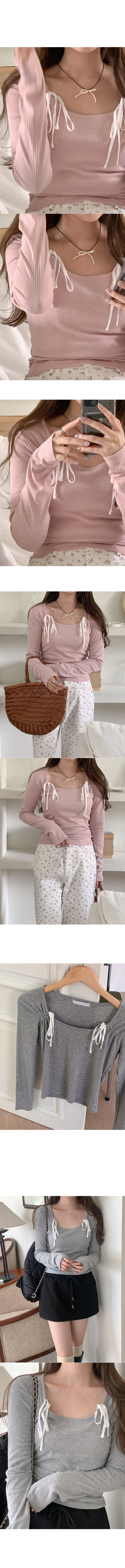Ribbon Rib Long Sleeve T-Shirt